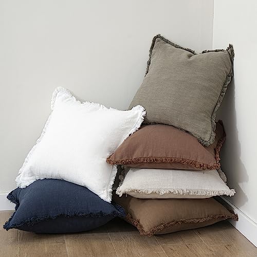 Decorative Linen Fringe Throw Pillow Covers 18×18 Inch (2 Count)