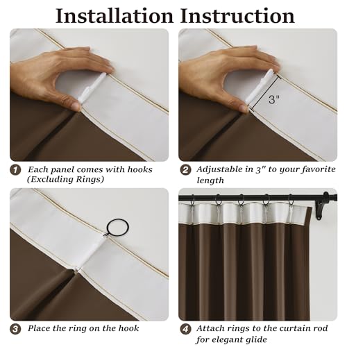 Brown Pinch Pleated Blackout Curtains 108 Inches Long for Hall Windows (2 Count)