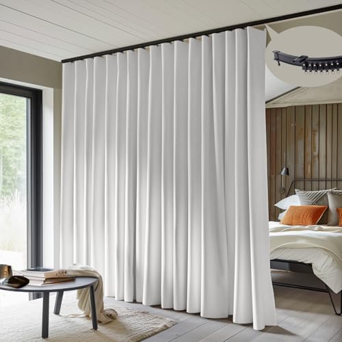 Room Divider Curtains with Flexible Ceiling Curtain Tracks Set