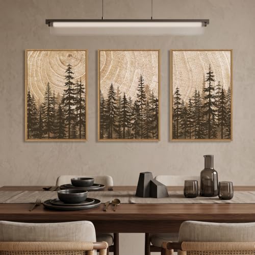Rustic Pine Tree Forest Framed Canvas Wall Art Set
