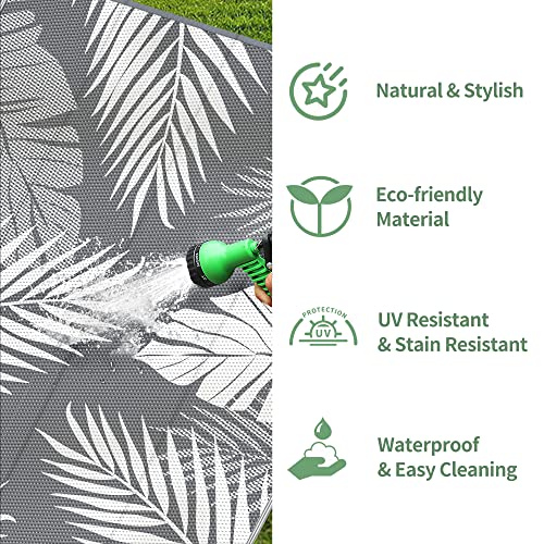 Outdoor Rug Waterproof Plastic Rugs 8'x16' for Camping Grey White