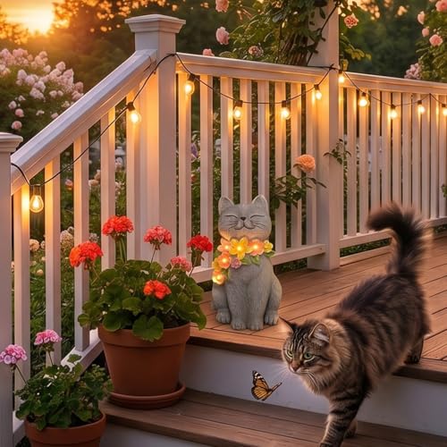 Solar Cat Garden Statue for Outdoor Decor