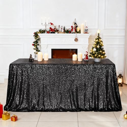 Sequin Tablecloth 90x156 Inch Black for Halloween Wedding Party