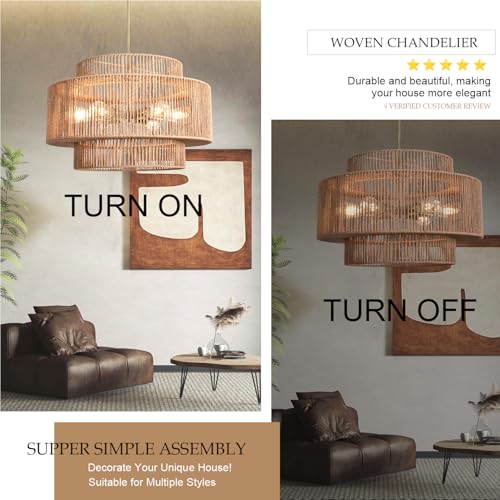 6 Lights Large Rattan Chandelier Boho Light Fixture 3