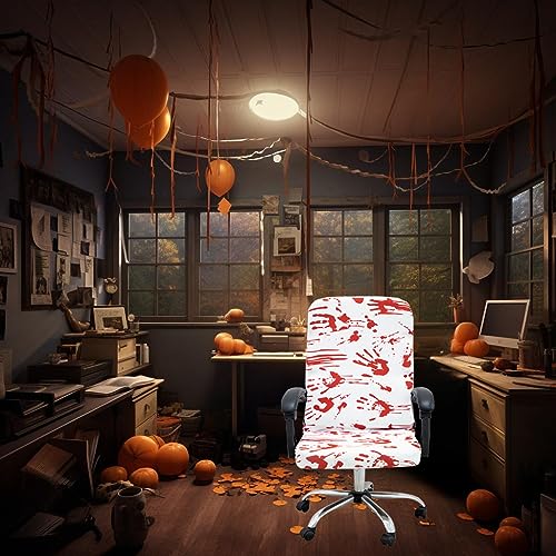 Halloween Office Chair CoversHorror Bloody Handprints Footprints on White Horror Theme Print Stretchable Slipcover for Modern Simplism Style High Back Boss Chair