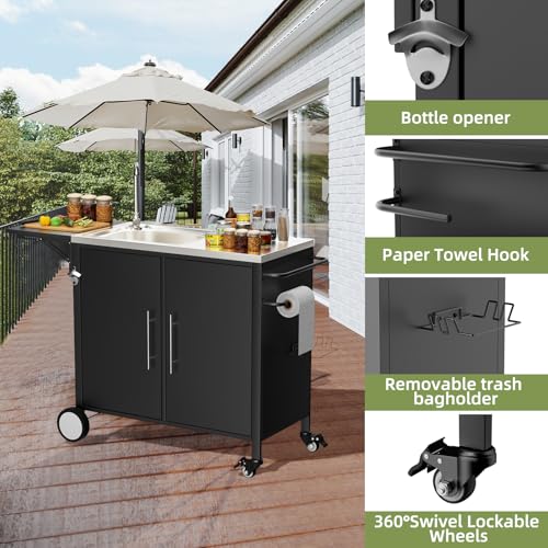 Outdoor Grill Table with Sink & Foldable Worktop