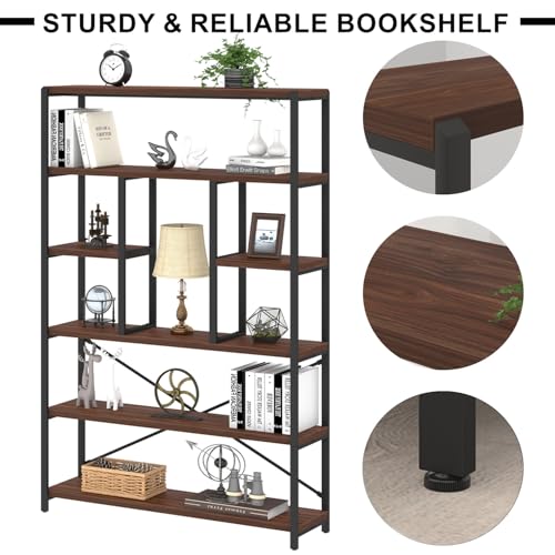 6 Tier Industrial Bookshelf for Bedroom Living Room Office