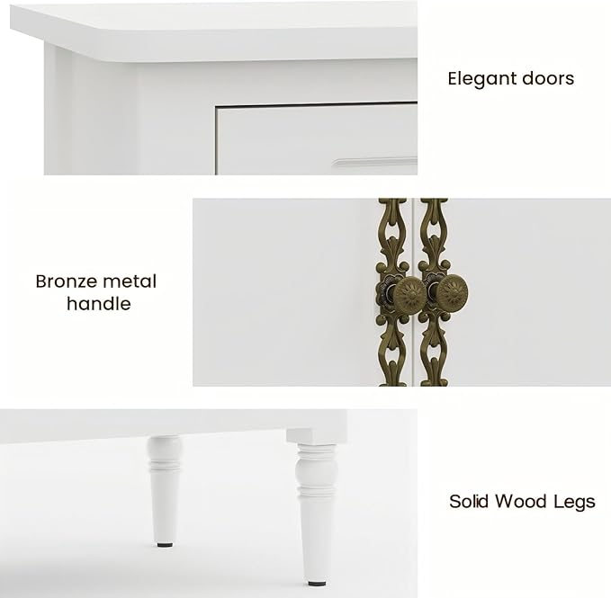 RoyalCraft Buffet Sideboard Table Set of 2, 59'' Mid Century Modern Console Table, Media Cabinet with 4 Doors, Accent Cabinet Wood Sideboard, for Entryway, Living Room, Dining Room, Satin White