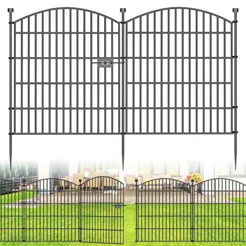 5 Panel No Dig Decorative Garden Fence with Gate 32" H x 11.8'L Dog Barrier (6.69 Sq Ft)