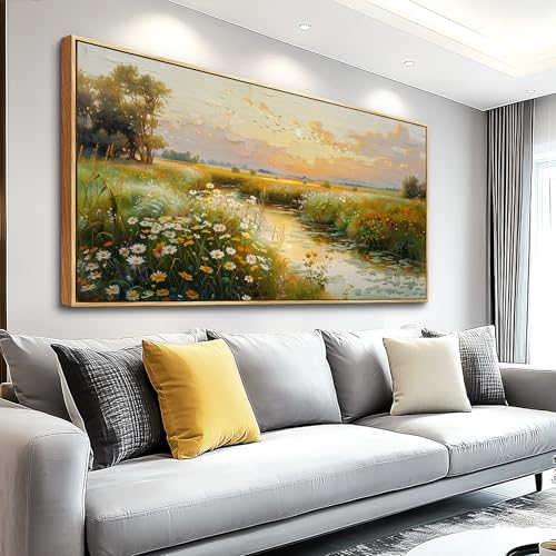Wood Framed Canvas Wall Art For Living Room Wall Decor For Bedroom Office Wall Decoration Pastoral Scenery Painting Water edge Pictures Artwork Room Aesthetic Home Decor 20x40 In