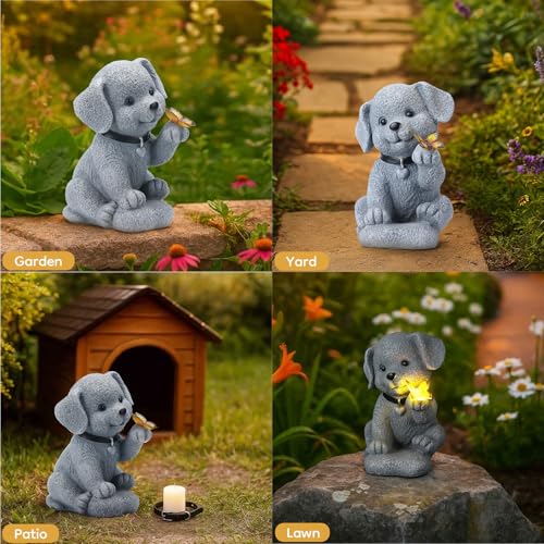 Solar Dog Statue with Butterfly