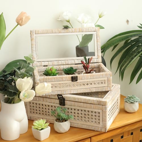 Set of 2 Rattan and Cane Stacking Boxes