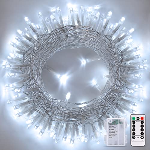 33ft 100 LED White String Lights Battery Operated with Remote (100 Count)