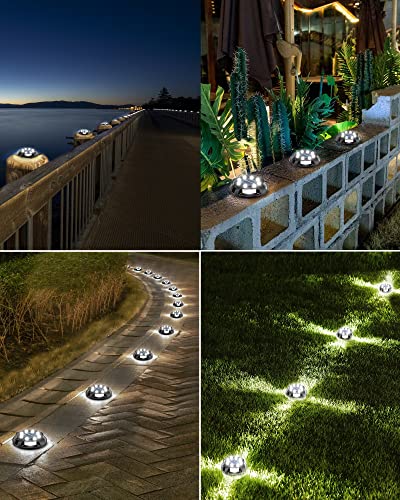 Solar Ground Lights Uplight Sidelight Waterproof 12 Pack White (12 Count)