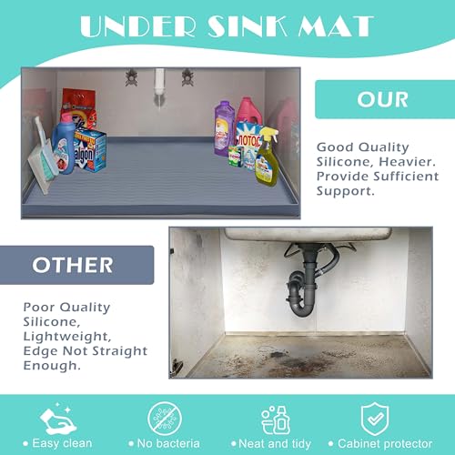 Waterproof Silicone Under Sink Mat 28'' x 19'' Shelf Liner for Kitchen and Bathroom (532 sq in)