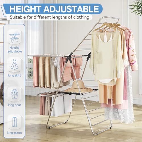 Large Stainless Steel Clothes Drying Rack with 4 Wings