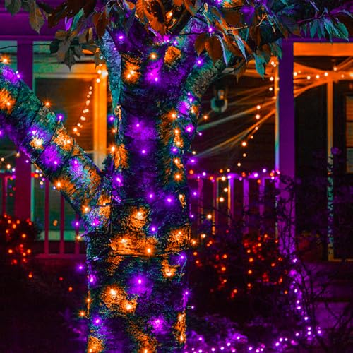 Solar Halloween Lights 4 Pack 132FT 400 LED String Lights Purple and Orange (33 Foot)