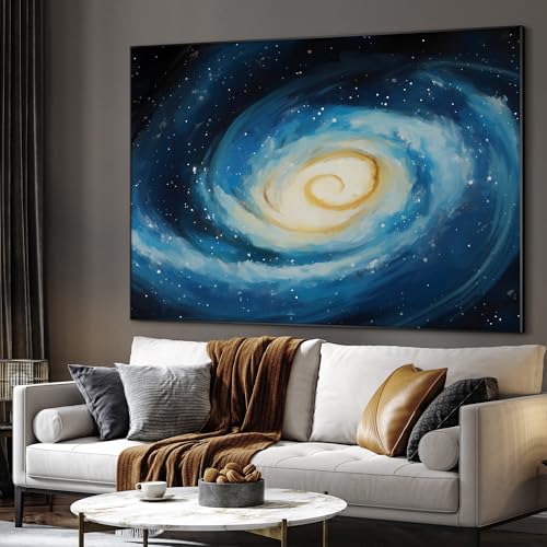 36"x46" Extra Large Framed Wall Art Spiral Galaxy Vivid Blue and Yellow Cosmic Space Illustration for Home Living Room Bedroom Decor