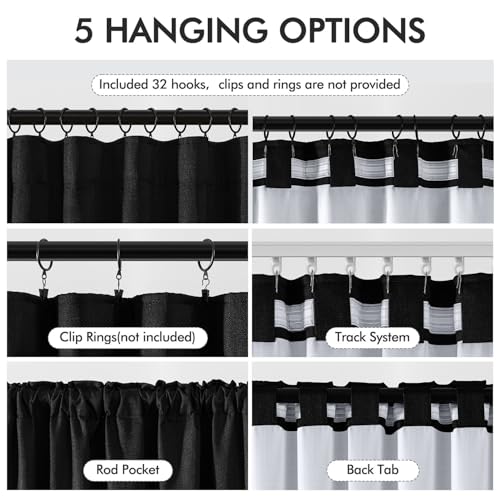 100% Blackout Back Tab Pleat Linen Curtains 50" Wx102 L (2 Count)