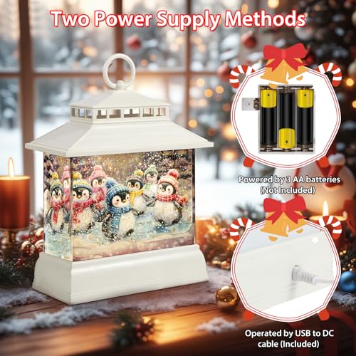 Christmas Snow Globe Lantern Water Glittering Lantern with 8 Songs & 6H Timer Romote Control Christmas Snow Globes USB & Battery Operated for Christmas Festival Decorations Gifts
