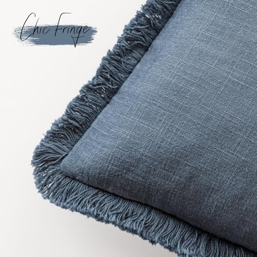 Decorative Linen Fringe Throw Pillow Covers 18×18 Inch (2 Count)