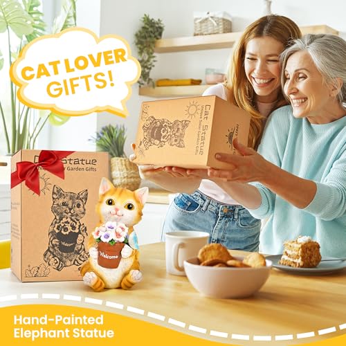 Solar Garden Decor Flower Pot Cat Statues Outdoor