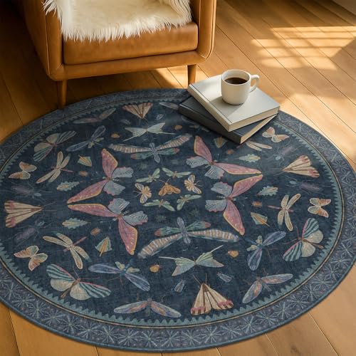 Vintage Dark Blue 4ft Round Area Rug (12.57 Sq Ft)