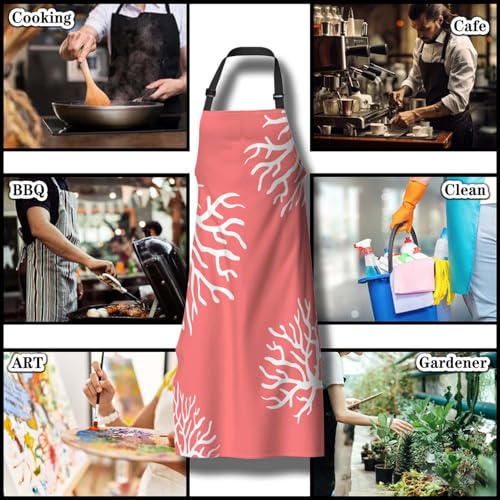 Chef Apron for Women Beach Coral Funny Aprons for Men for Kitchen Cooking Restaurant BBQ Painting Crafting 27”