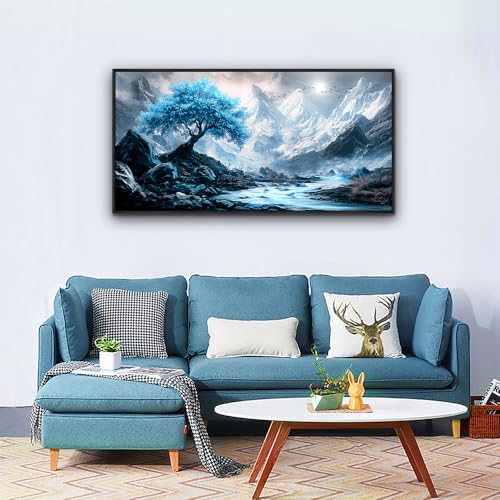 Black Framed Canvas Wall Art For Living Room Wall Decor For Bedroom Office Wall Decorations Blue Tree Landscape Paintings Modern Pictures Artwork Room Aesthetic Home Decor 20x40 In