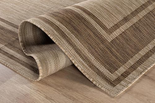 Outdoor Rug 8x10 Modern Bordered Area Rugs for Indoor and Outdoor Patio Deck Porch Garden Waterproof Weather Sun Resistant Washable Outside Carpet (80 Sq Ft)