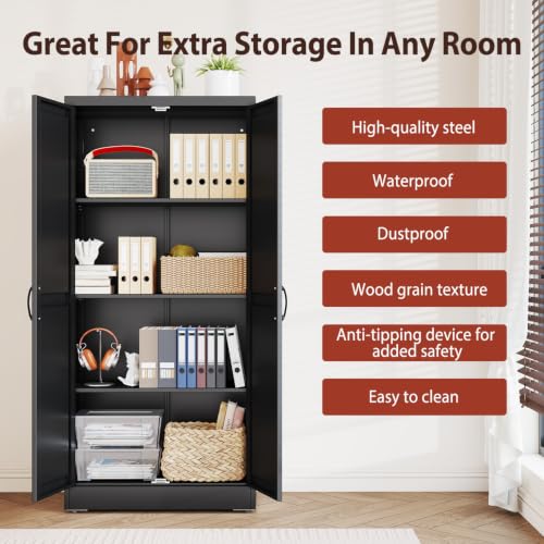63" Black Metal Storage Pantry Cabinet