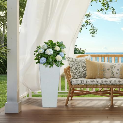 Autodaya 28" Plant Pots Tall Planters for Outdoor Plants Set of 2 with Tray (2 Count)