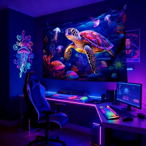 Blacklight Turtle Tapestry