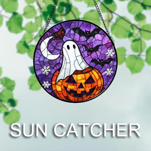 Stained Glass Window Hanging Halloween Horror Pumpkin 6.3"