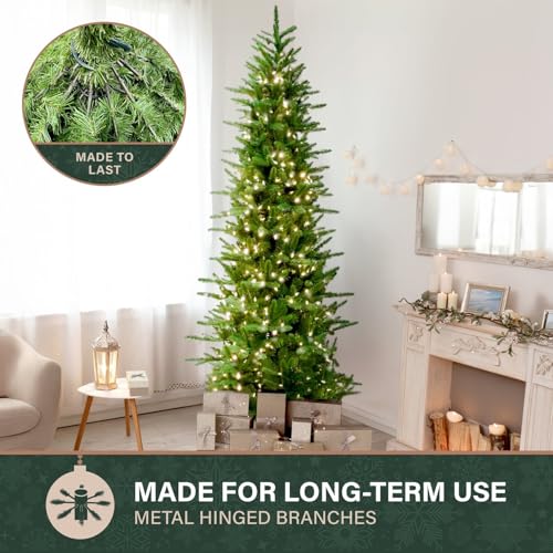 6.5 Ft. Carmel Pine Slim Artificial Christmas Tree with White Incandescent Smart Lights and Stand