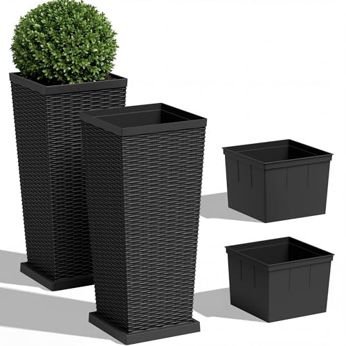 30" Front Porch Resin Rattan Tall Planters 2 Pack (2 Count)