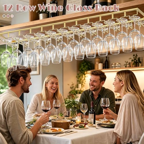 12 Row Wine Glass Rack Under Cabinet Large Capacity