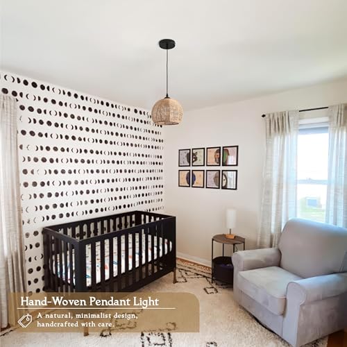 Mini Hemp Rope Woven Pendant Light Woven Light Fixture Boho Chandelier Light Fixture Wicker Pendant Light Rattan Light Pendant Dome Wicker Chandelier for Bedroom Kitchen Island