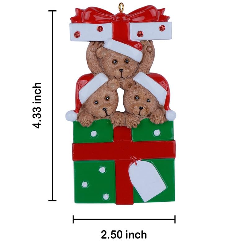 Personalized Teddy Bear Family of 3 Christmas Ornament 2026