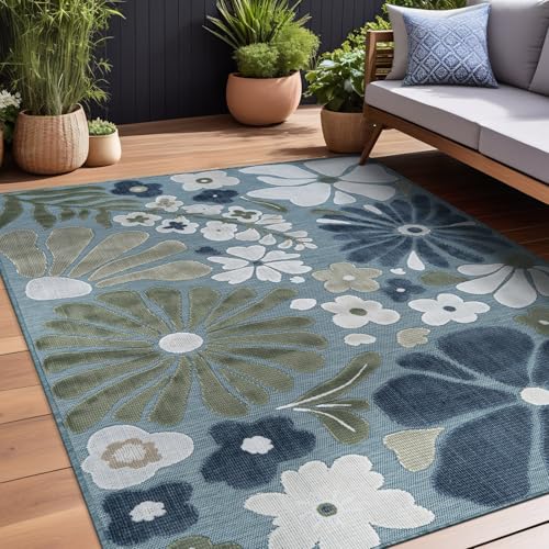 Outdoor Rug 5x7 Modern Floral Tropical Area Rugs for Outdoor and Indoor Patio Easy to Clean Non Shedding Living Room Porch Garden Washable Outside Carpet (35 Sq Ft)