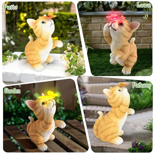 Solar Garden Statue Cat Figurine