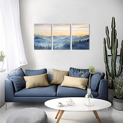 Wall Decor for Bedroom 3 Panel Sunrise Misty Forest Print Picture Paintings Wall Art for Living Room Bathroom Framed Canvas Artwork Modern Room Wall Decorations Size 16x24 x 3 Piece Ready to Hang (3 Count)