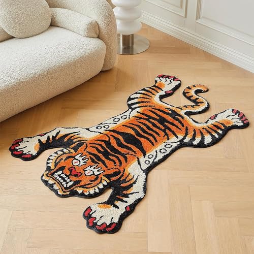 5x3.3 ft Tibetan Tiger Area Rug Tufted High Pile XLarge Indoor Machine Washable Carpet with Nonslip TPR Backing