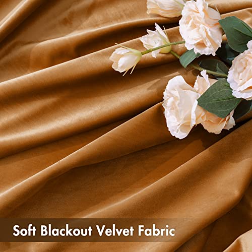 Gold Brown Blackout Velvet Curtains Drapes 96 Inch Long 52"x96" (2 Count)