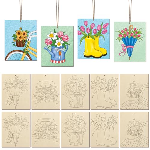 10 Pieces Large Spring Unfinished Wood Crafts to Paint for Adults