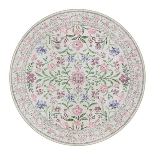 Floral Washable Round Rugs 6ft (28.27 Sq Ft)