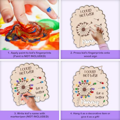 DIY Mothers Day Fingerprints Dandelion Craft Hanging Sign for New Mom Mama