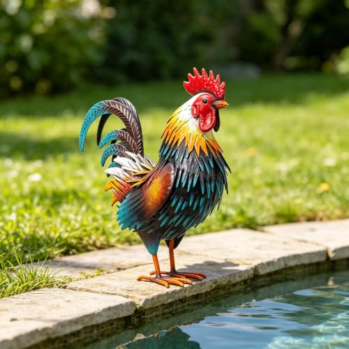 Rooster Garden Statue Sculpture Metal Chicken Yard Decor Outdoor Figurines Patio Backyard Decoration