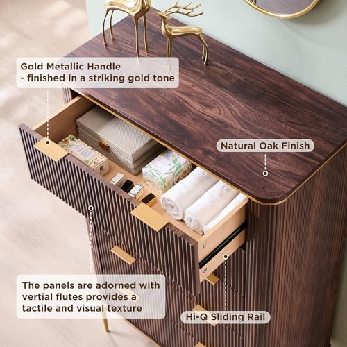 Fluted 5 Drawers Dresser for Bedroom