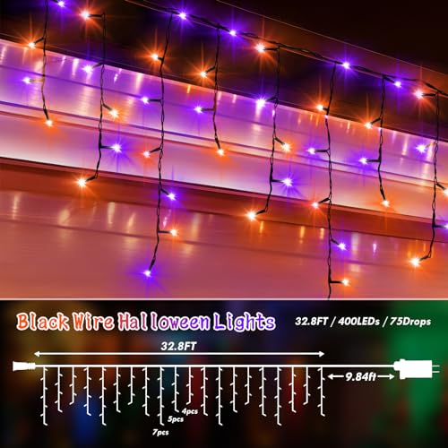 33FT 400 LED Orange Purple Halloween Lights Outdoor for Decorations